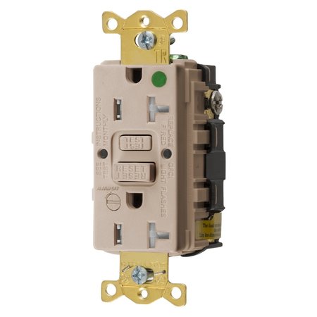 BRYANT Receptacle, 20A, Comm, HG, Seft test, Tamper Resistant, Alarm, GFR, Almond GFST83ALTRB